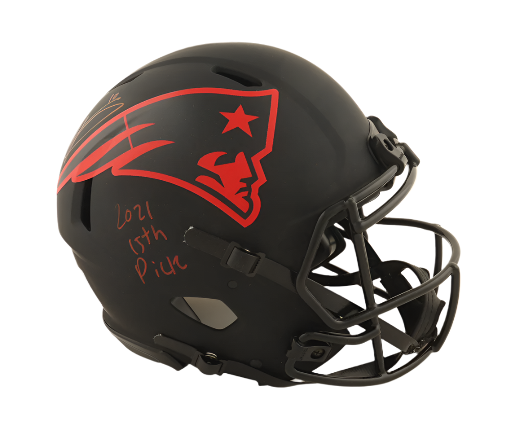 Football Mac Jones Autographed Signed Patriots Full-Size Authentic Eclipse Alternate Speed Helmet Inscribed "2021 15th Pick" (Beckett & Jsa)