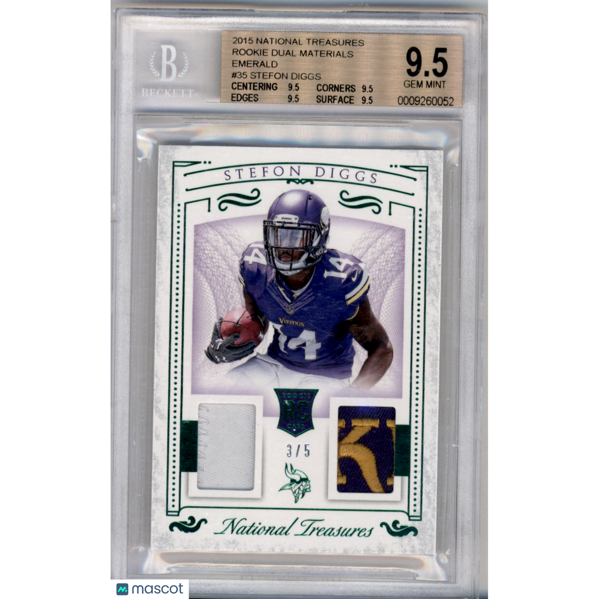 Football Panini 2015 Panini National Treasures Rookie Dual Materials Emerald Stefon Diggs #35 BGS 9.5