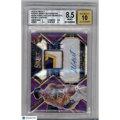 Basketball 2022 Select Rookie Jersey Autographs Neon Purple Pulsar Prizms Fotl Max Christie #32 BGS 8.5