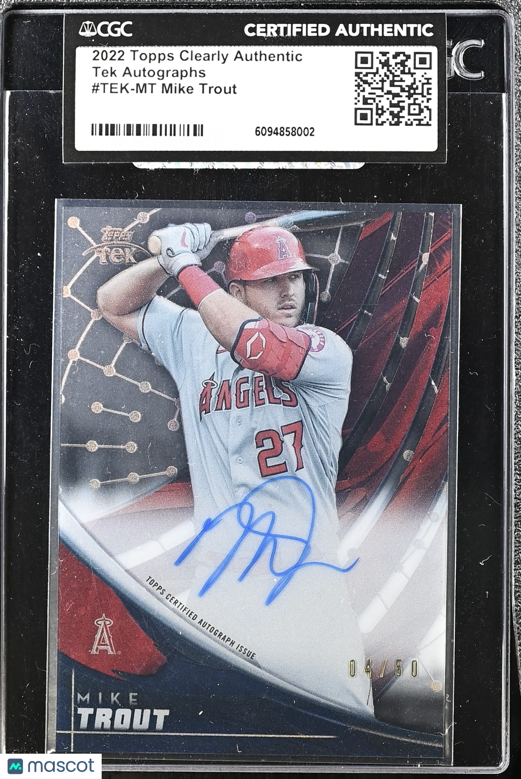 2022 Topps Clearly Authentic Mike Trout #Tek-Mt 04/50 Tek Auto CGC Authentic