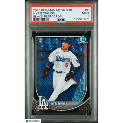 Baseball Bowman 2025 Bowman Mega Box Chrome Hyeseong Kim #91 Black Refractor PSA 9