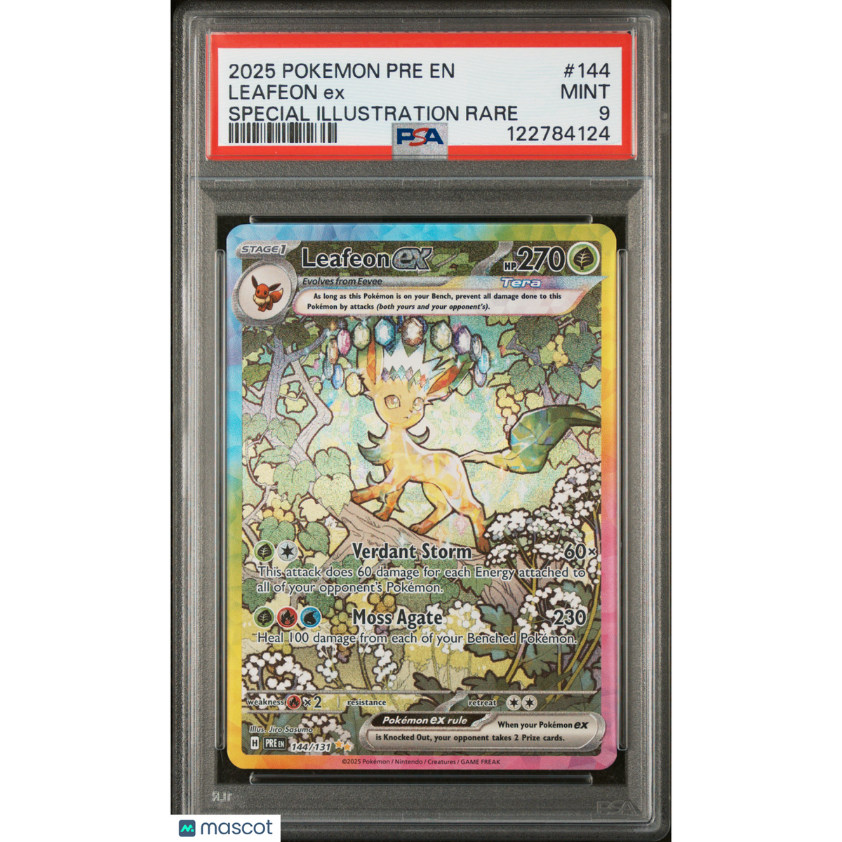 Pokémon 2025 Pokemon Pre En-Prismatic Evolutions Leafeon EX #144 Special Illustration Rare PSA 9