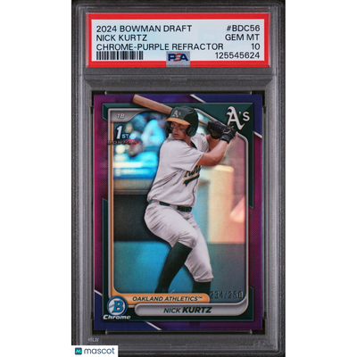 Baseball Bowman 2024 Bowman Draft Nick Kurtz #Bdc56 Chrome Purple Refractor PSA 10