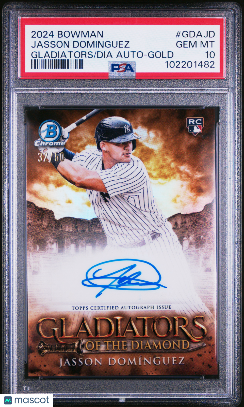 2024 Bowman Gladiators  Diamond Auto Jasson Dominguez #Gdajd Gold 32/60 PSA 10