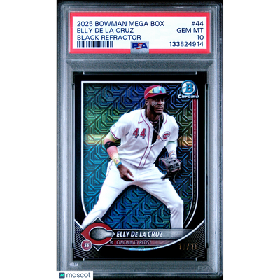 Baseball Bowman 2025 Bowman Mega Box Chrome Elly De La Cruz #44 Black Refractor PSA 10