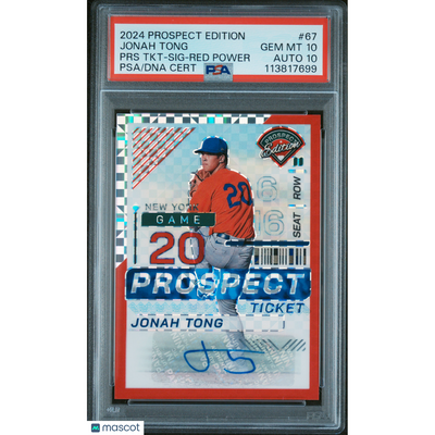 Baseball Panini 2024 Panini Prospect Ed Ticket Jonah Tong #67 Prs Tkt Sig Red Power PSA 10