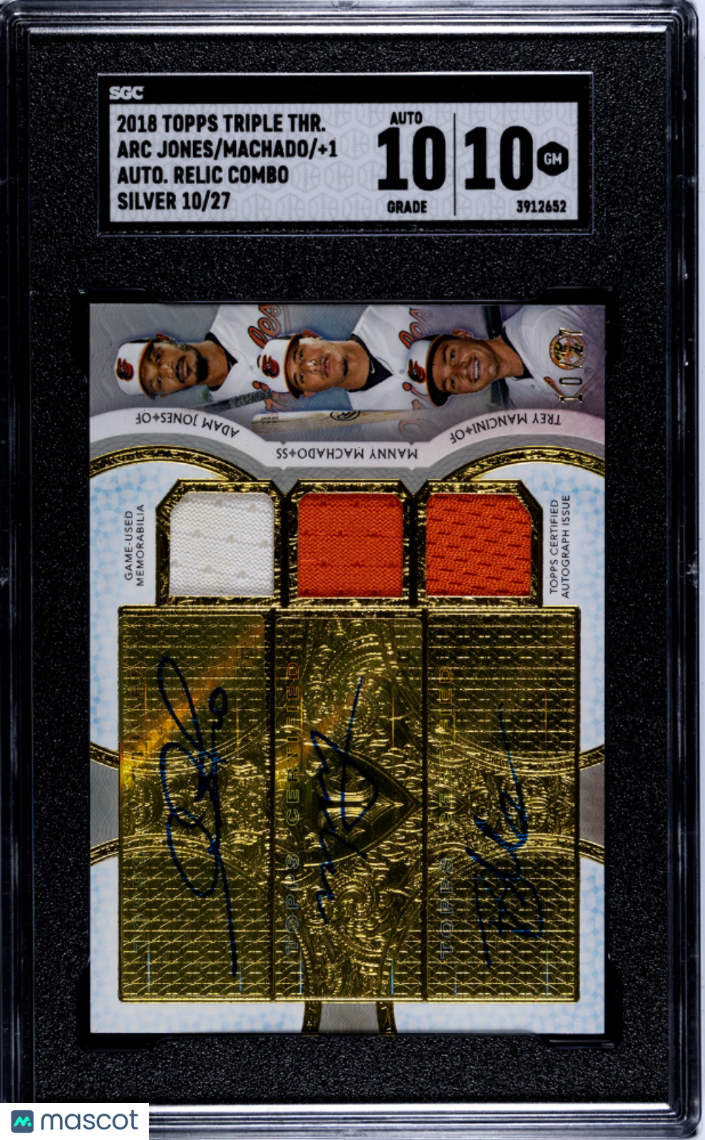 2018 Topps Triple Threads Machado Mancini Jones #Arc-Amt  Combo Sgc 10 Auto 10