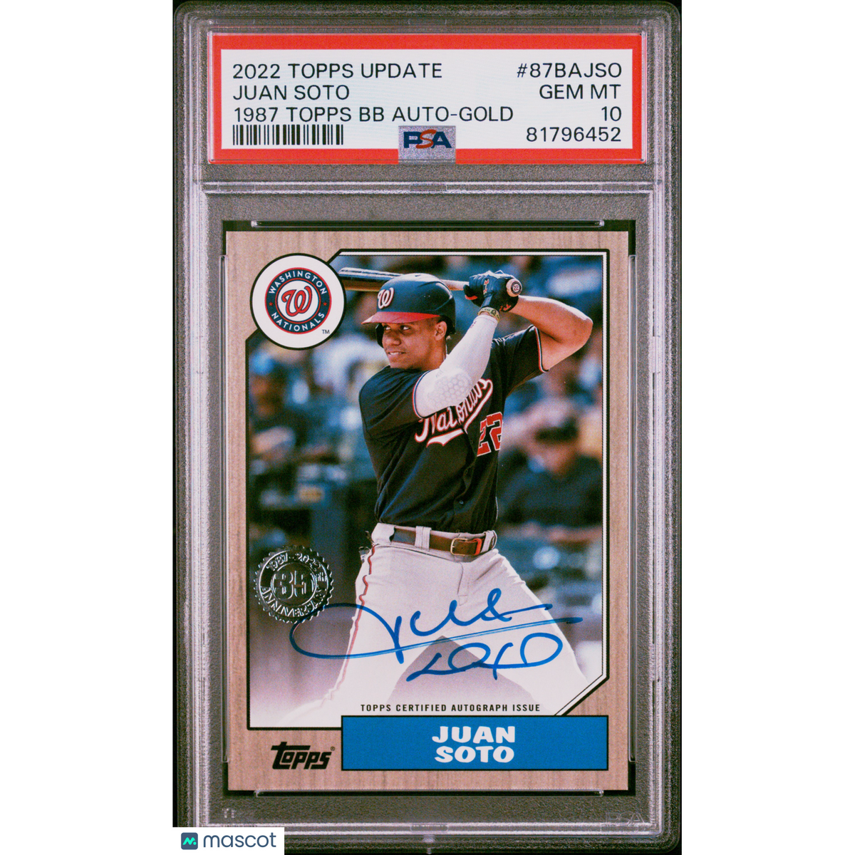 Baseball Topps 2022 Topps Update 1987 Topps Baseball Auto Juan Soto #87bajso Bb Gold PSA 10