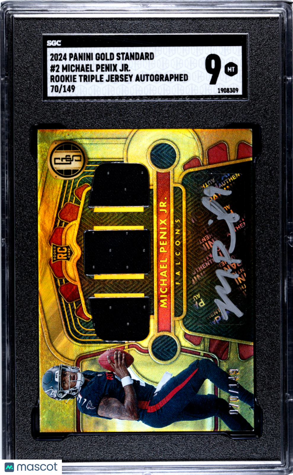 2024 Panini Gold Standard Michael Penix Jr. #2 Rookie Triple Jersey Auto Sgc 9