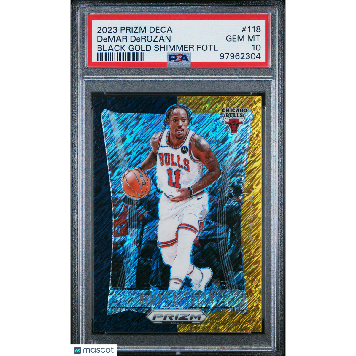 Basketball Panini 2023 Panini Prizm Deca Demar Derozan #118 Black Gold Shimmer Fotl PSA 10