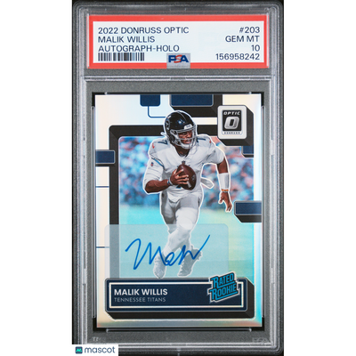 Football Panini 2022 Panini Donruss Optic Malik Willis #203 Autograph Holo PSA 10