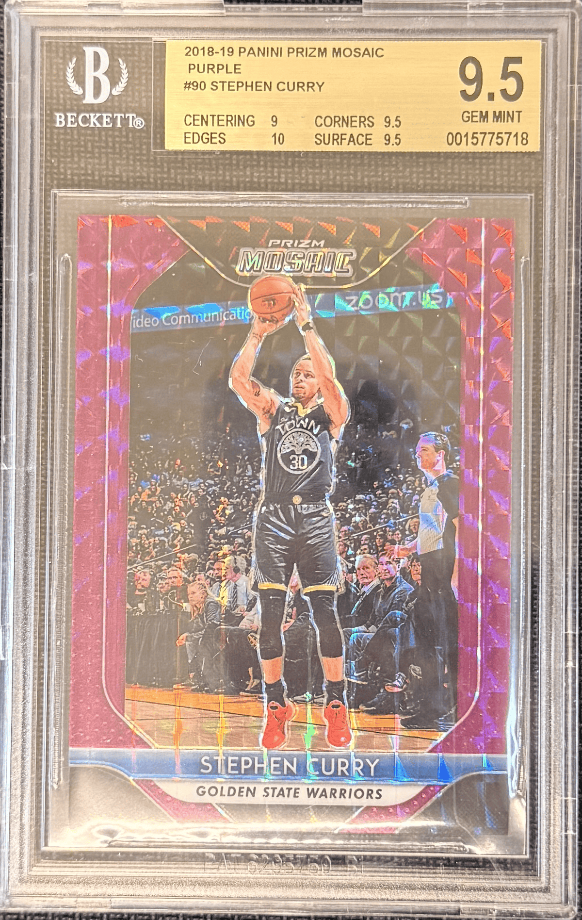 Basketball Panini 2018-19 Panini Prizm Mosaic Stephen Curry Purple #90 34/49- BGS 9.5
