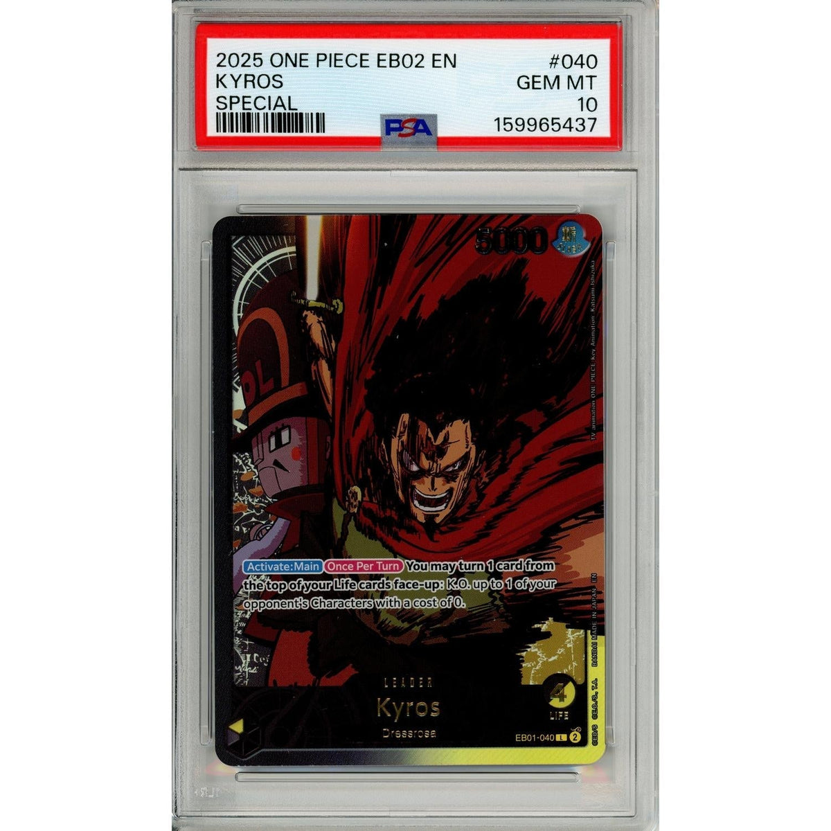 One Piece TCG One Piece Graded: Kyros Eb02 Special Leader (2025) PSA 10