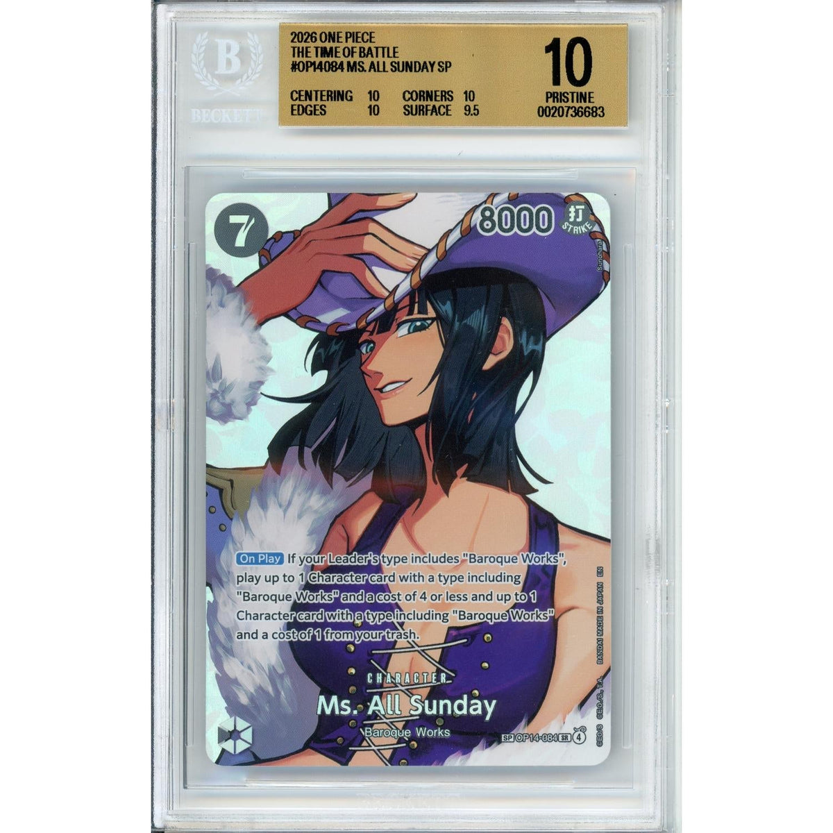 One Piece TCG One Piece Graded: Ms. All Sunday Op14-084 Special Rare Beckett 10
