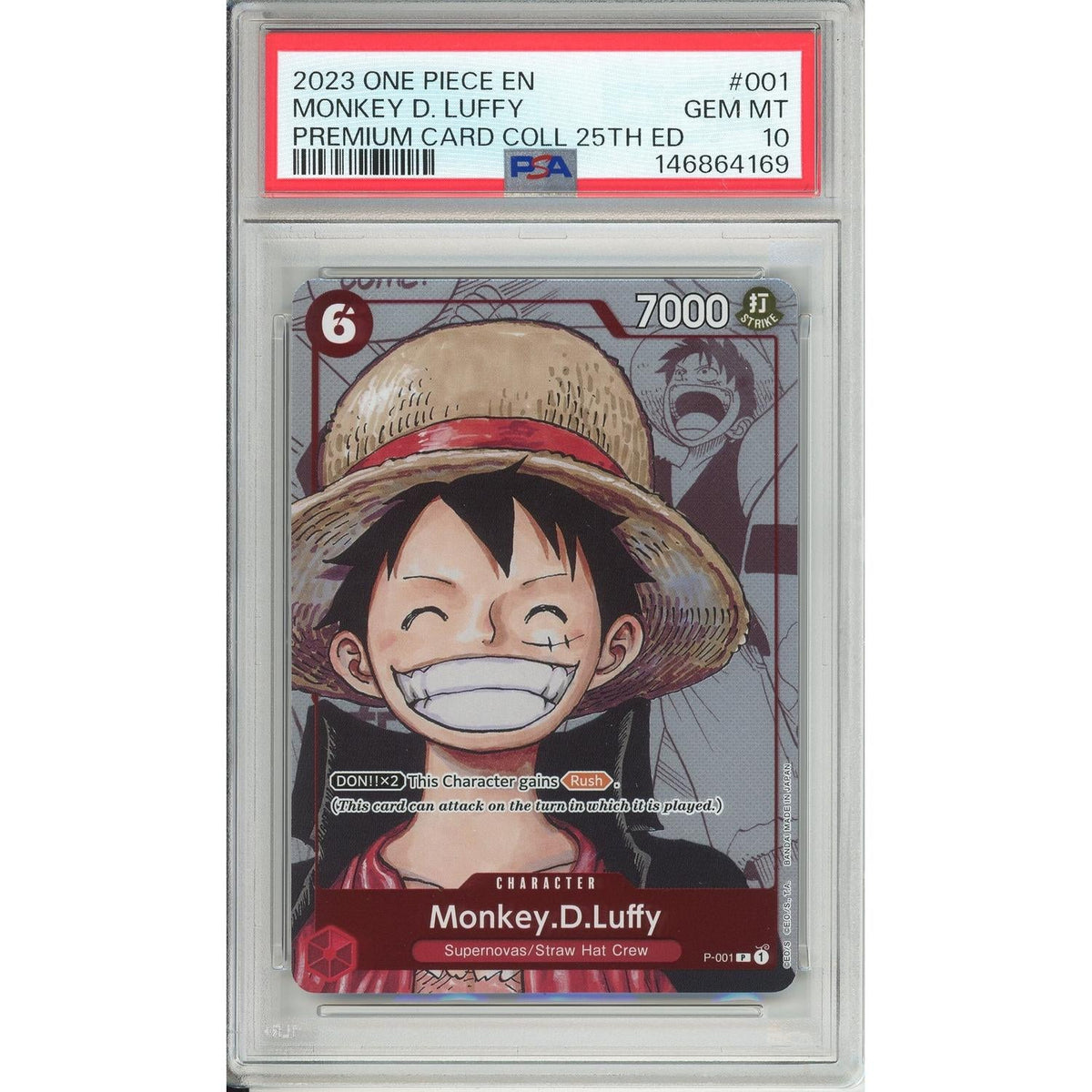One Piece TCG One Piece Graded: Monkey D Luffy P-001 25th Anniversary Promo (2023) PSA 10