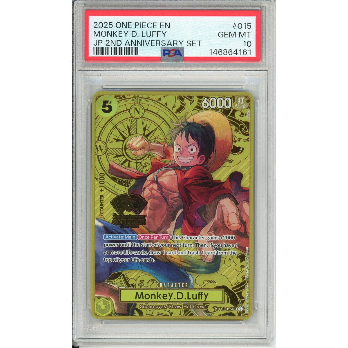 One Piece TCG One Piece Graded: Monkey D. Luffy 2nd Anniversary Set St13-015 PSA 10