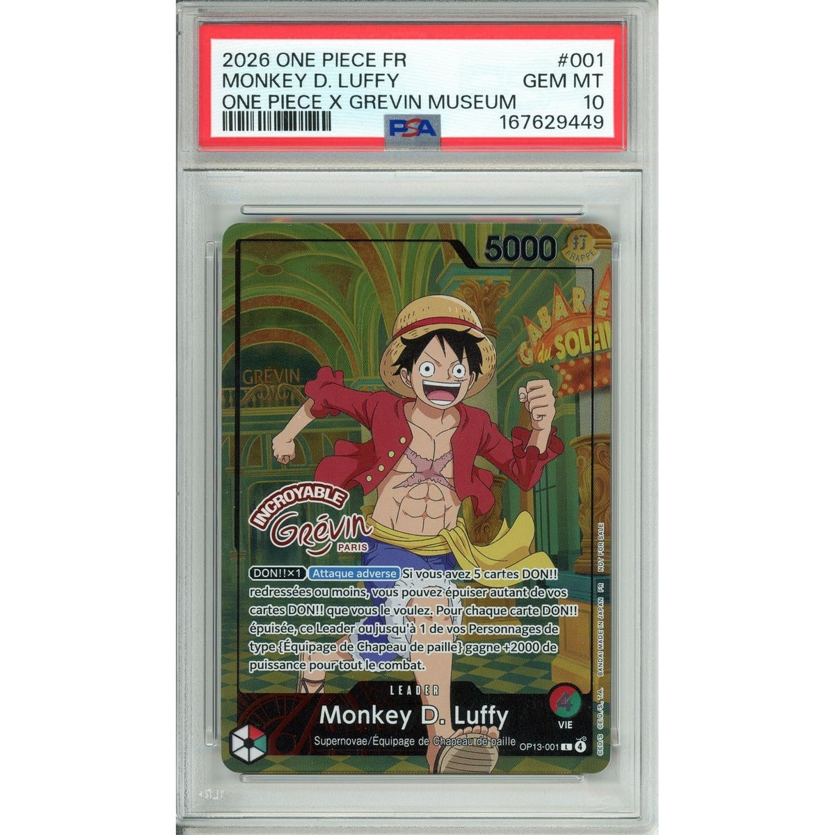 One Piece TCG One Piece Graded. Monkey D. Luffy Op13-001 Grevin Museum (2026) PSA 10