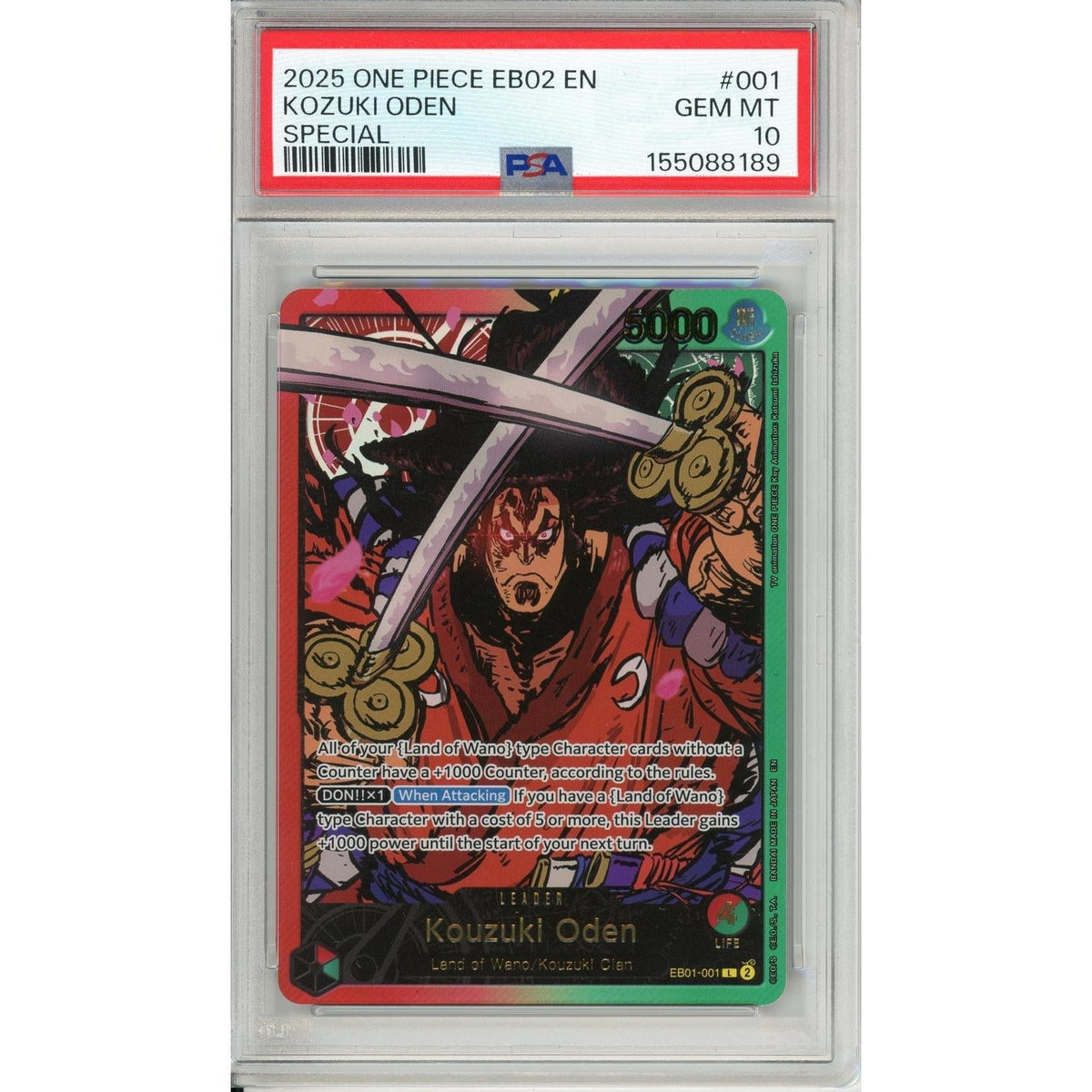One Piece Graded: Kozuki Oden Eb02 Special Leader (2025) PSA 10
