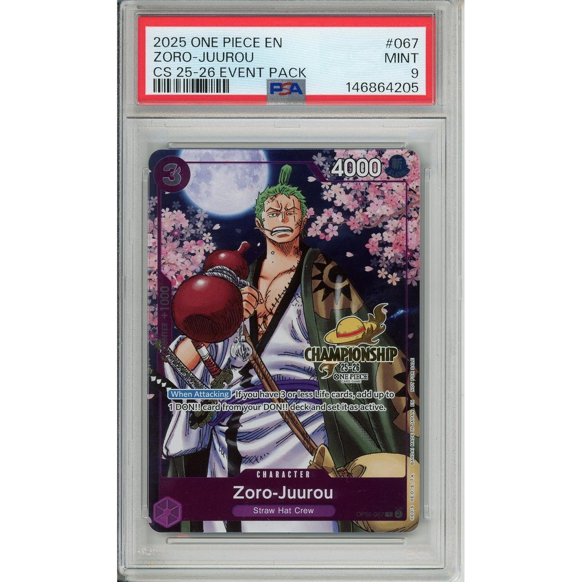 One Piece TCG One Piece Graded: Zoro-Juurou Op05-067 Championship 25-26 Event Pack PSA 9