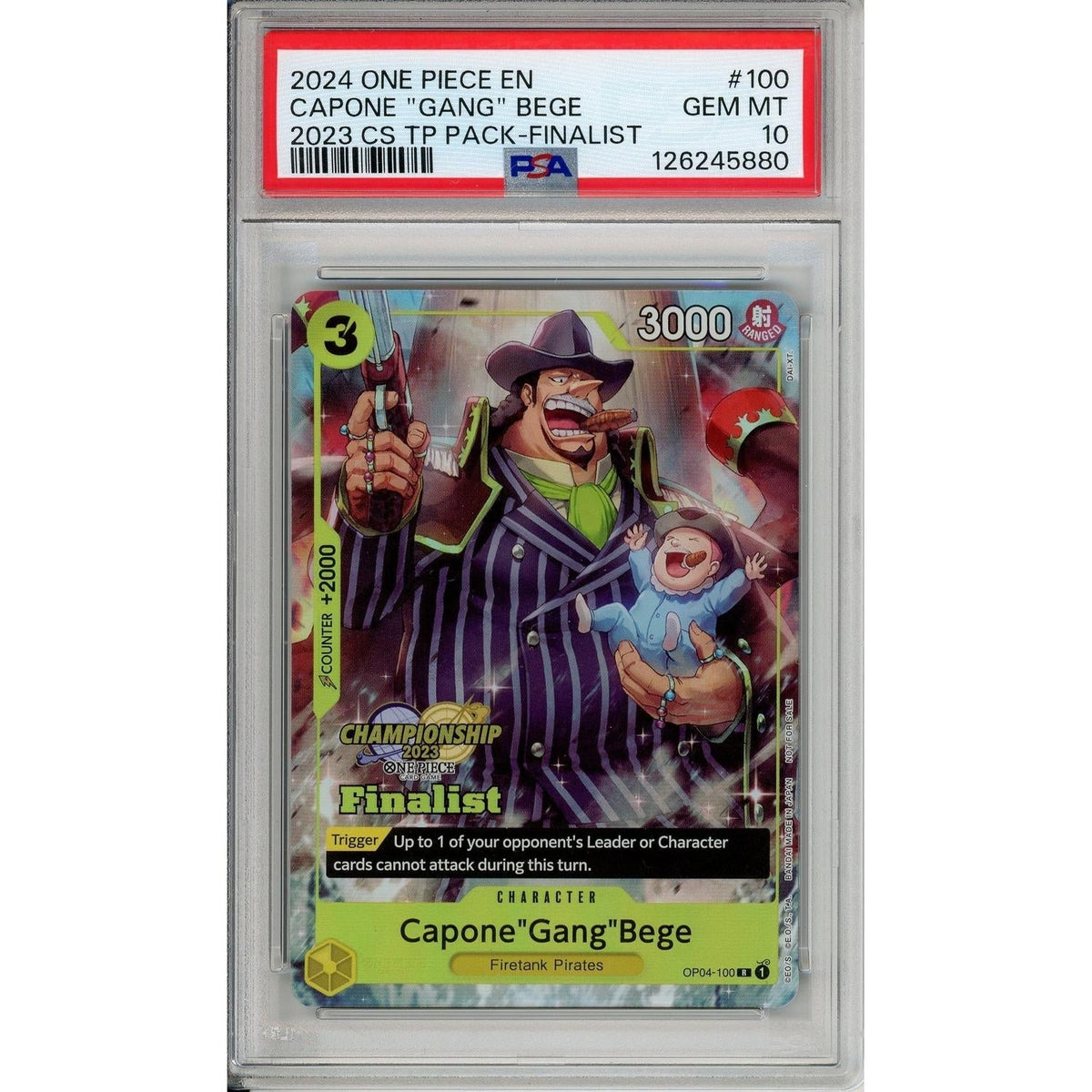 Pokémon One Piece Graded: Capone "Gang" Bege Op04-100 Champions Top Player Finalist Pack (2024) PSA 10