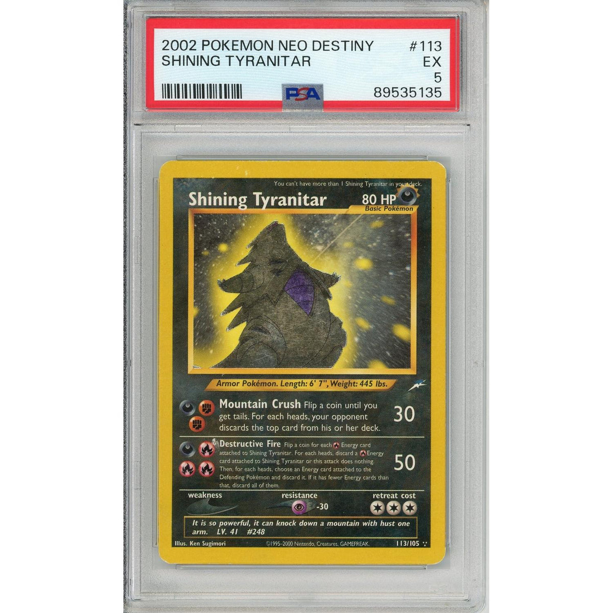 Pokémon Pokemon Graded: Shining Tyranitar 113/105 Neo Destiny (2002) Secret Rare PSA 5