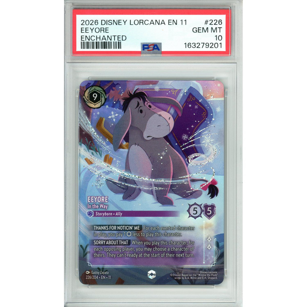 Lorcana Graded: Eeyore In The Way 226/204 Enchanted (2026) PSA 10