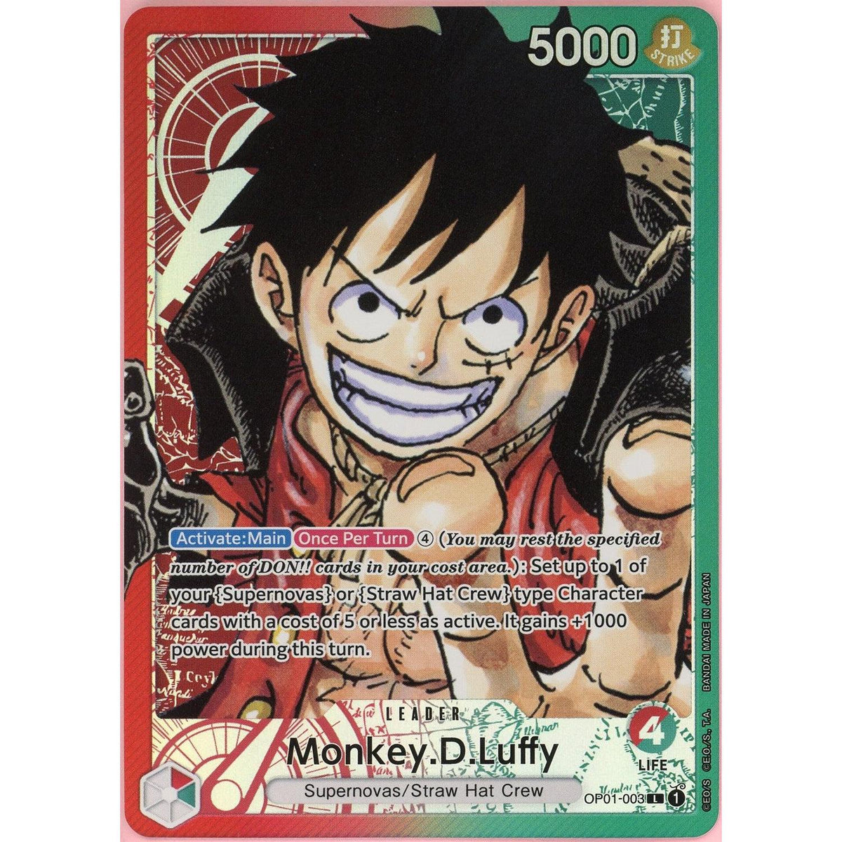 One Piece TCG One Piece Single: Monkey D. Luffy Op01-003 Romance Dawn Leader Alt Art NM
