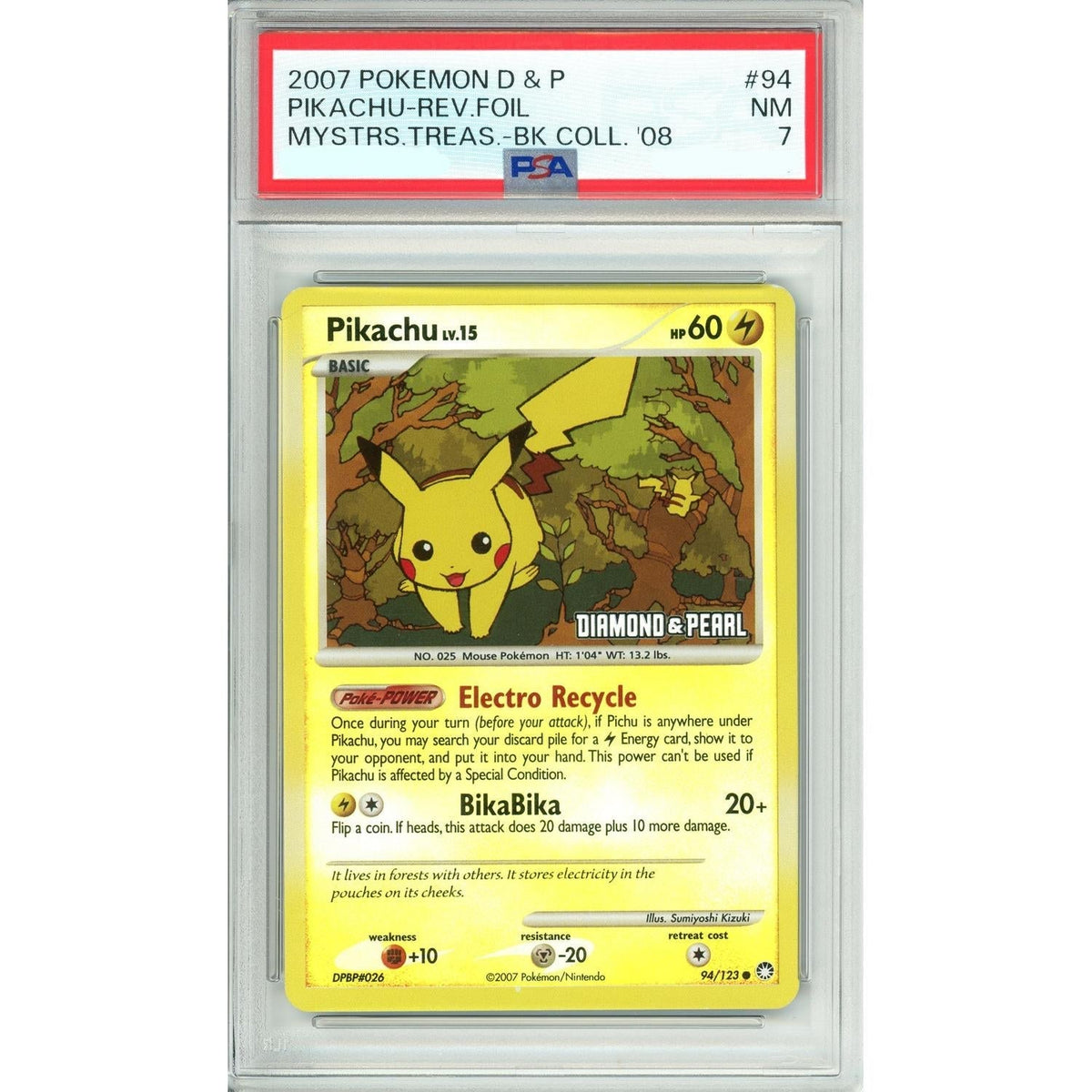 Pokémon Pokemon Graded: Pikachu 94/123 Diamond & Pearl (2007) Reverse Foil PSA 7