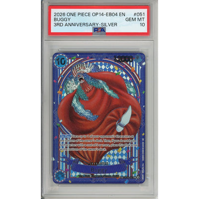 One Piece TCG One Piece Graded: Buggy Alt Art Op09-052 3rd Anniversary- Silver PSA 10