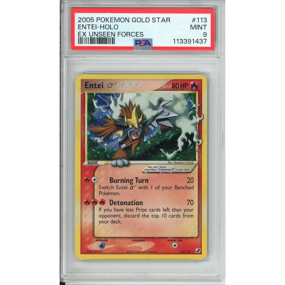 Pokémon Pokemon Graded: Entei Gold Star 113/115 EX Unseen Forces (2005) Holo PSA 9