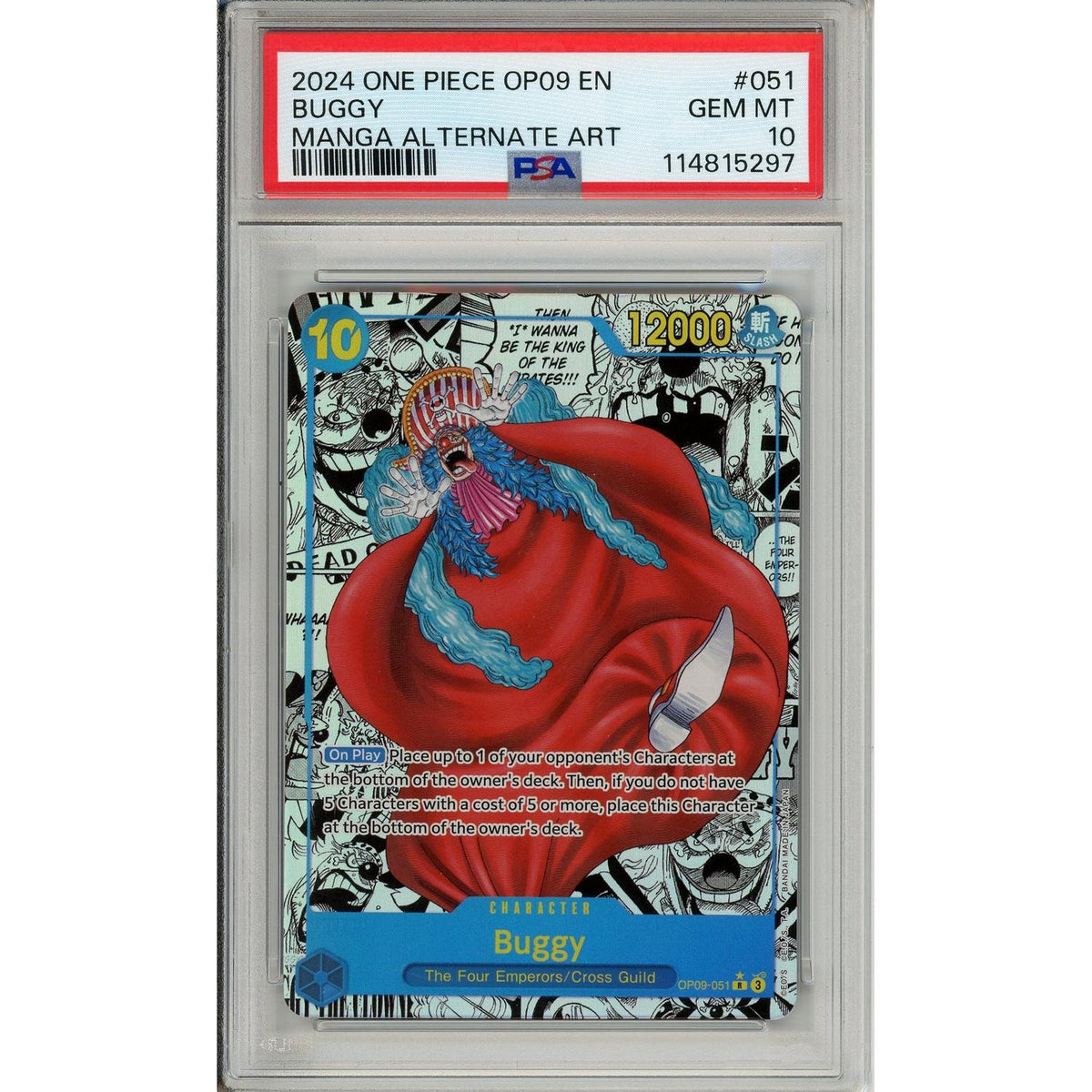 One Piece TCG One Piece Graded: Buggy Manga Alt Art Op09-051 Emperors In The New World PSA 10