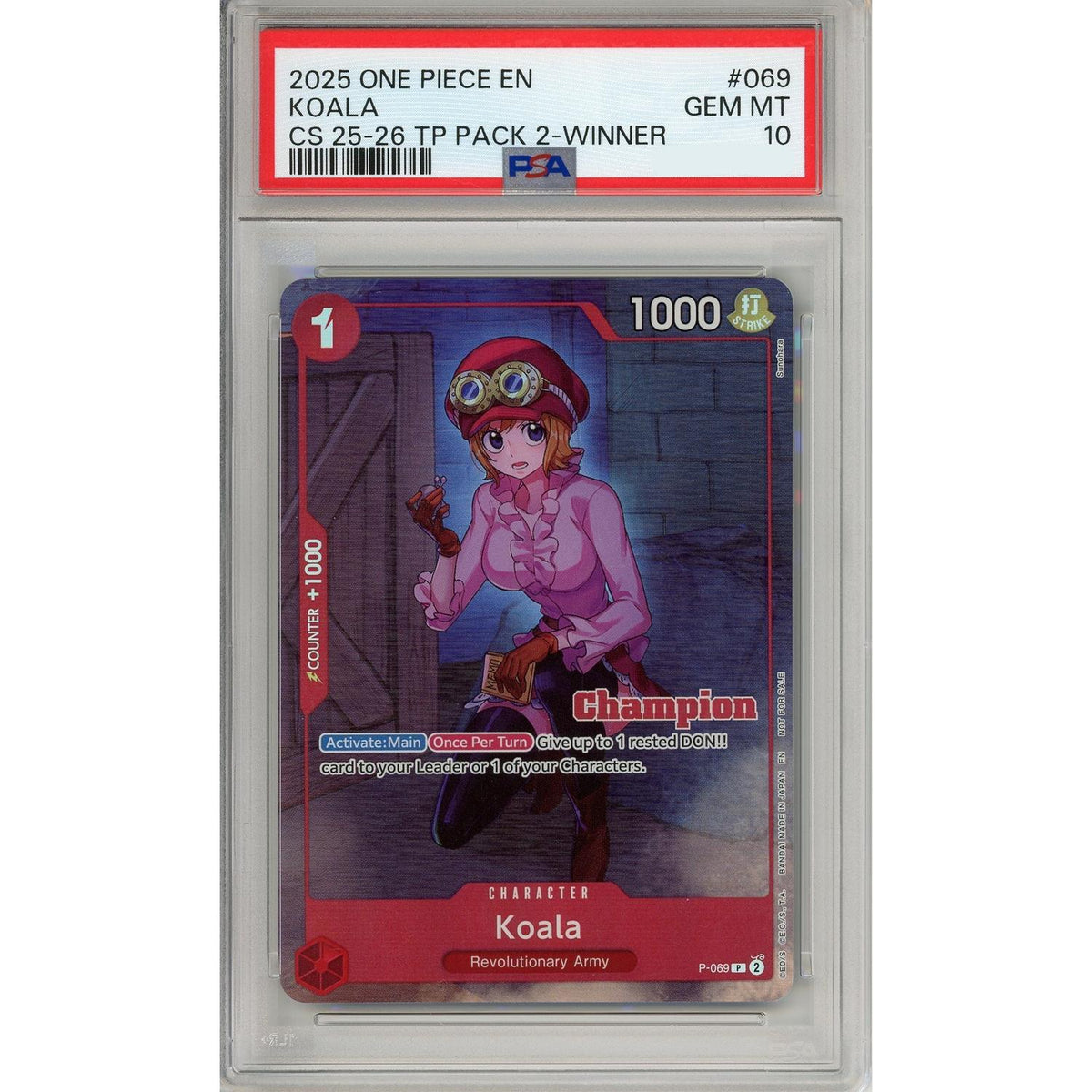 One Piece TCG One Piece Graded: Koala P-069 Championship 25-26 Winner PSA 10