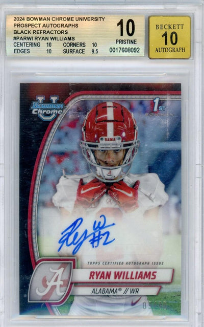 UFC MMA Bowman 2024 Bowman Chrome University Prospect Autographs Black Refractors Ryan Williams #Parwi /10 /199 BGS 10