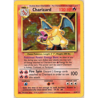 Pokémon Pokemon Single: Charizard 4/102 Base Set (1999) Holo MP