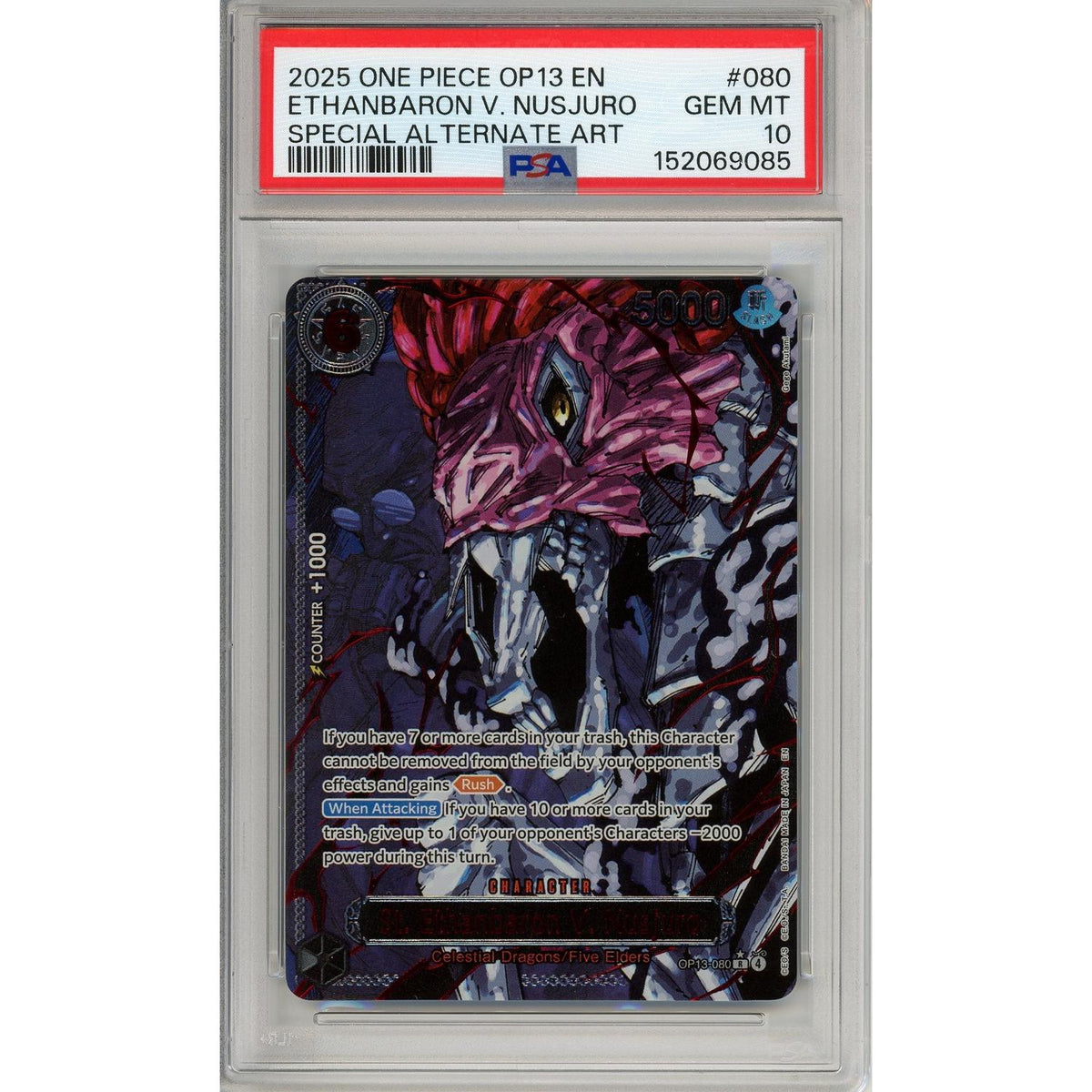 One Piece TCG One Piece Graded: Ethanbaron V. Nusjuro Op13-080 Special Alternate Art PSA 10