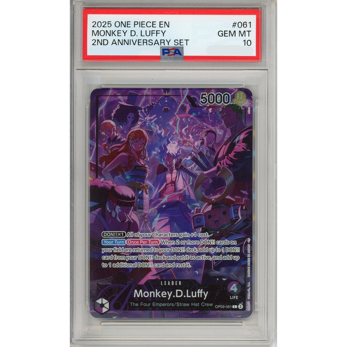 One Piece TCG One Piece Graded: Monkey D. Luffy Leader Op09-061 2nd Anniversary Set PSA 10