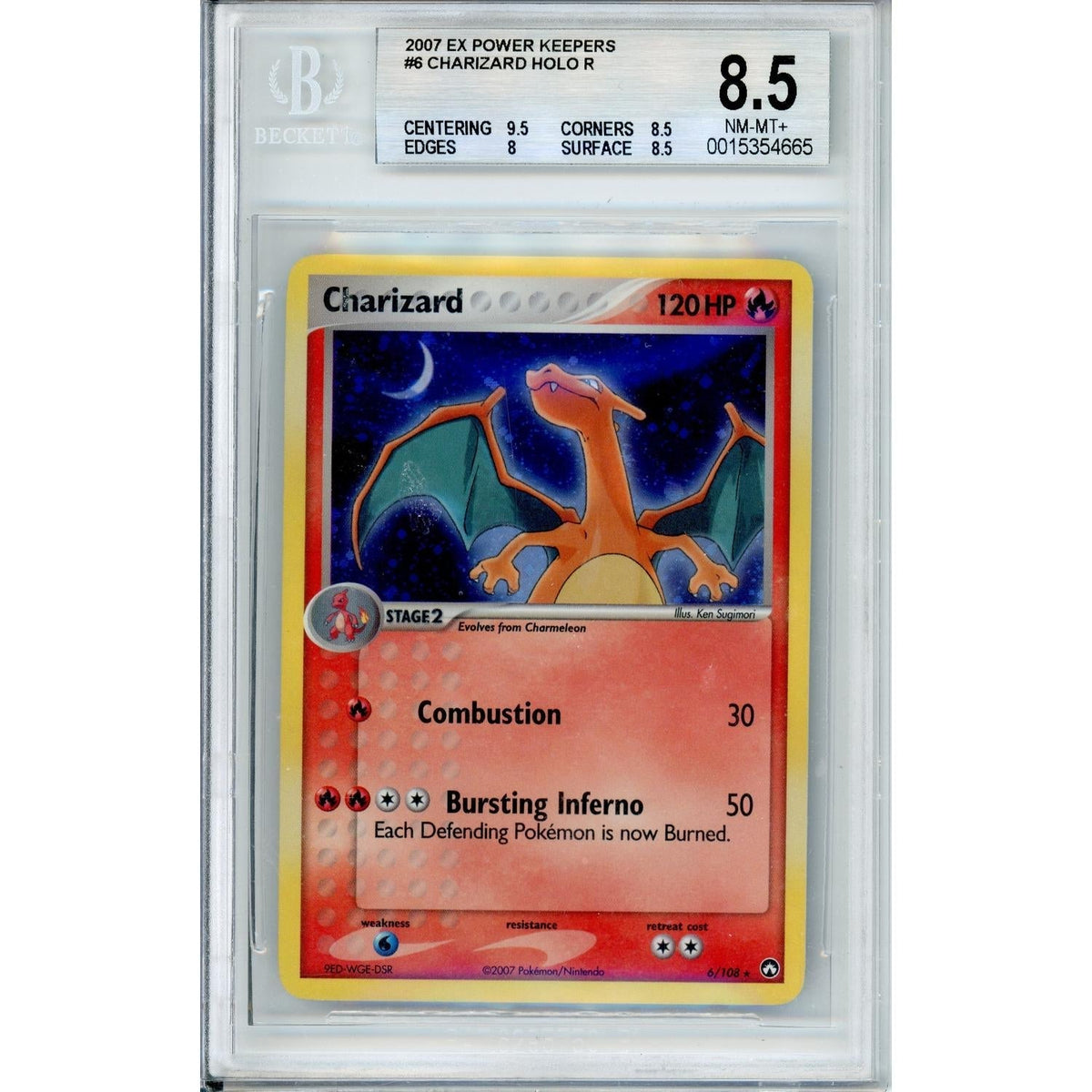Pokémon Pokemon Graded: Charizard 6/108 EX Power Keepers (2007) Holo Beckett 8.5