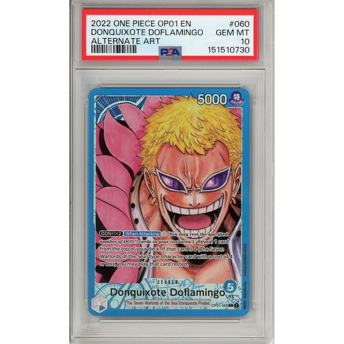 One Piece TCG One Piece Graded: Donquixote Doflamingo Op01-060 Leader Alternate Art PSA 10