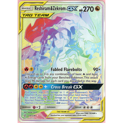Pokémon Pokemon Single: Reshiram & Zekrom GX 259/236 Cosmic Eclipse (2019) Rainbow Rare NM