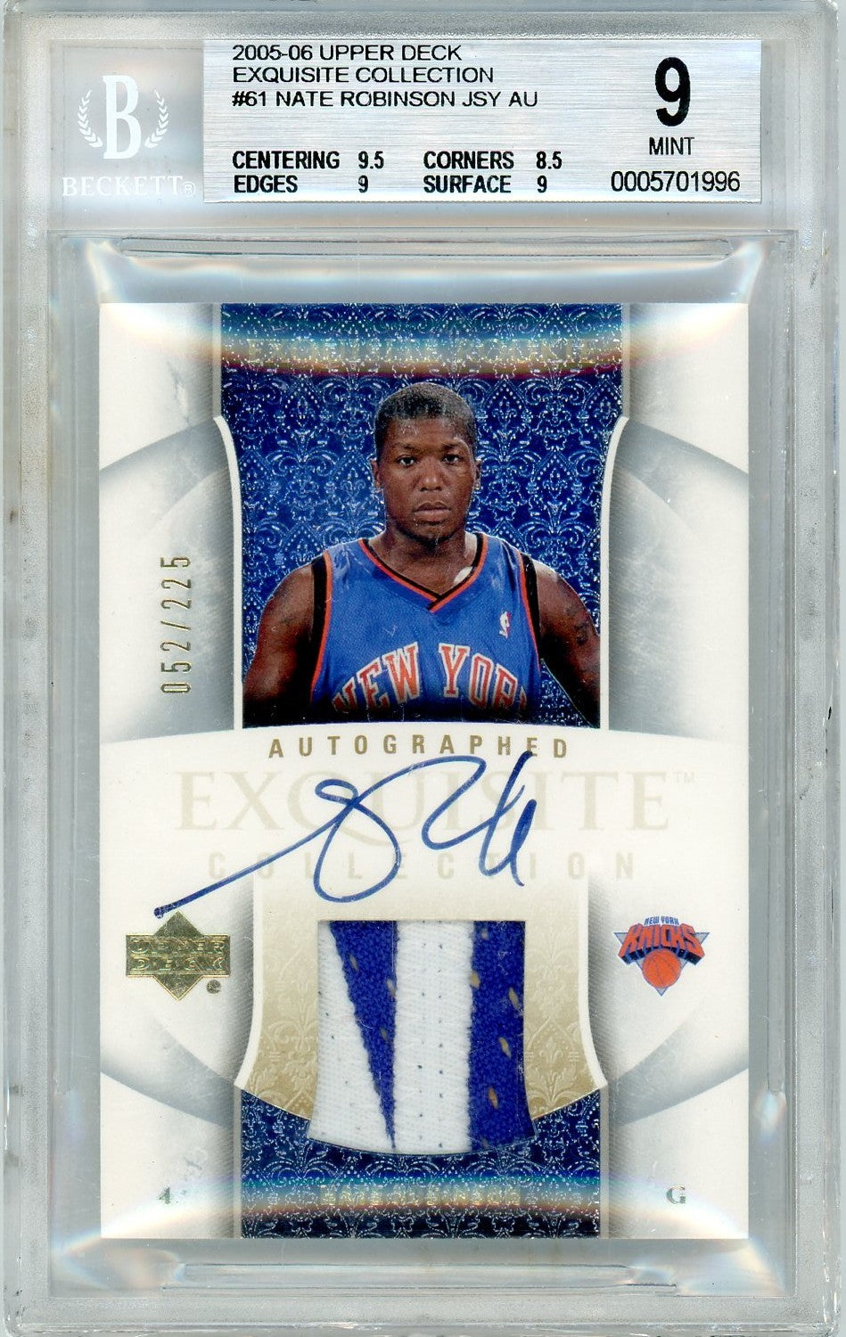 Pokémon Panini 2005-06 Upper Deck Exquisite Nate Robinson #61 RPA /225 BGS 9 Auto 10
