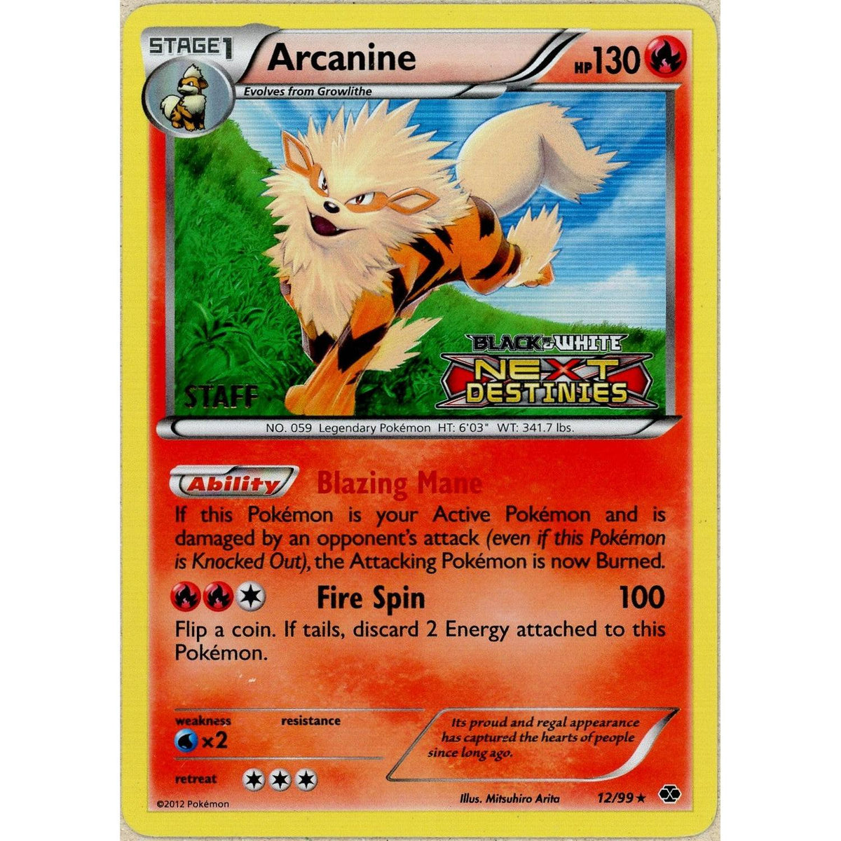Pokémon Pokemon Single: Arcanine 12/99 [Prerelease Staff] Next Destinies (2012) Holo LP