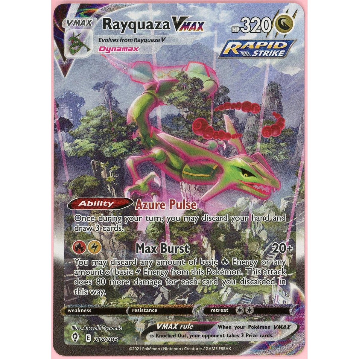 Pokémon Pokemon Single: Rayquaza VMAX 218/203 Evolving Skies (2021) Full Art LP
