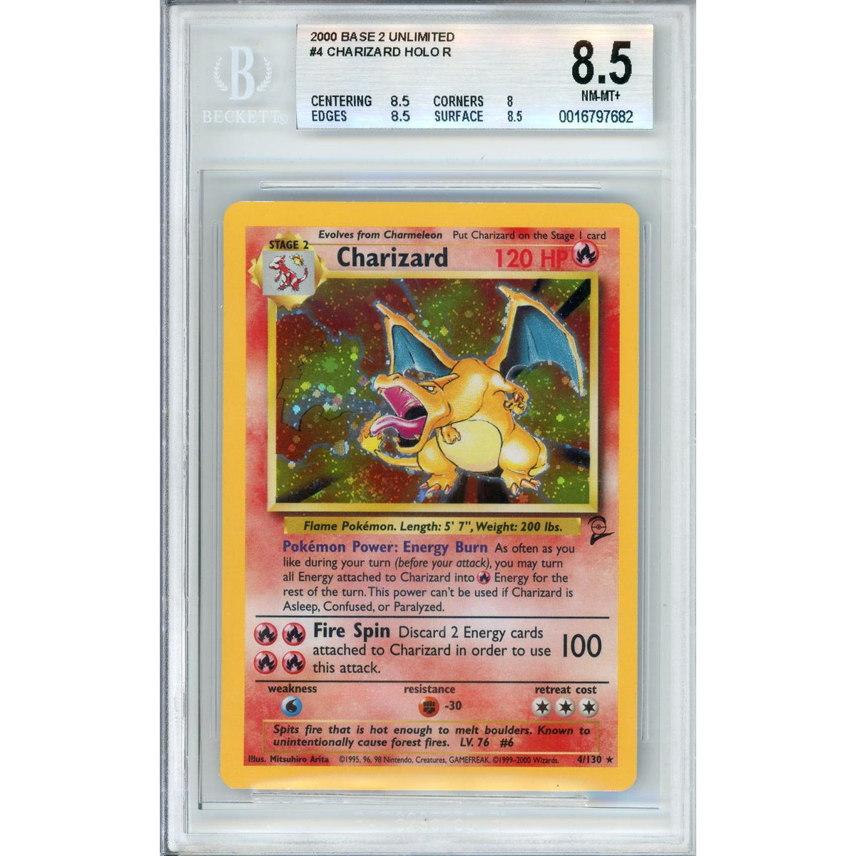 Pokémon Pokemon Graded: Charizard 4/130 Base Set 2 (2000) Beckett 8.5