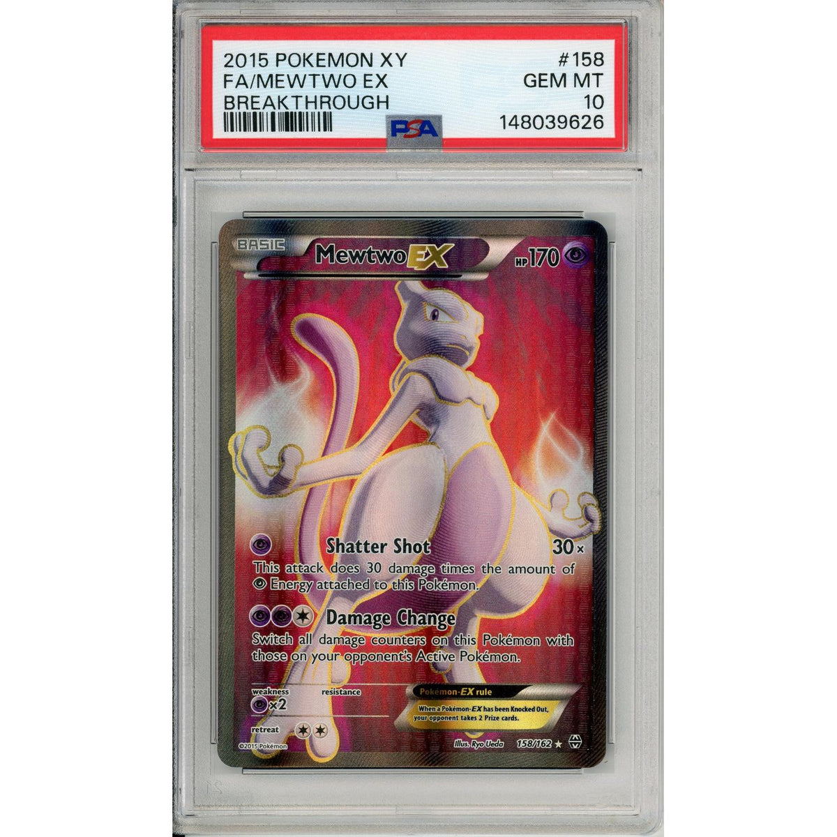 Pokémon Pokemon Graded: Mewtwo EX 158/162 Breakthrough (2015) Full Art PSA 10