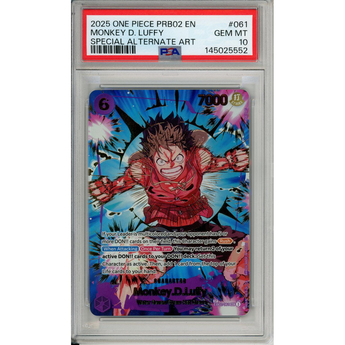 One Piece TCG One Piece Graded: Monkey D. Luffy Eb02-061 Special Alt Art (2025) PSA 10