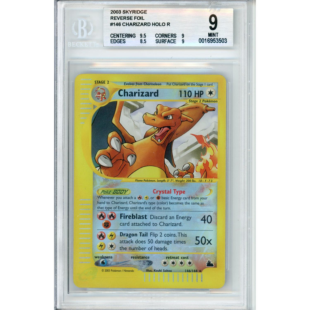 Pokémon Pokemon Graded: Charizard 146/144 Skyridge (2003) Reverse Holo Beckett 9