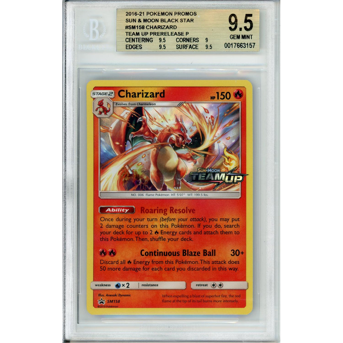 Pokémon Pokemon Graded: Charizard #Sm158 Team Up Prerelease Staff (2019) Beckett 9.5