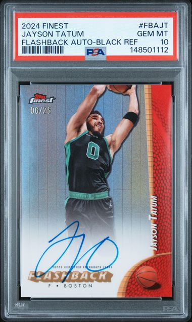 Basketball Topps 2024 Topps Finest Flashback Autographs - Jayson Tatum Black Refractor 06/25 PSA 10