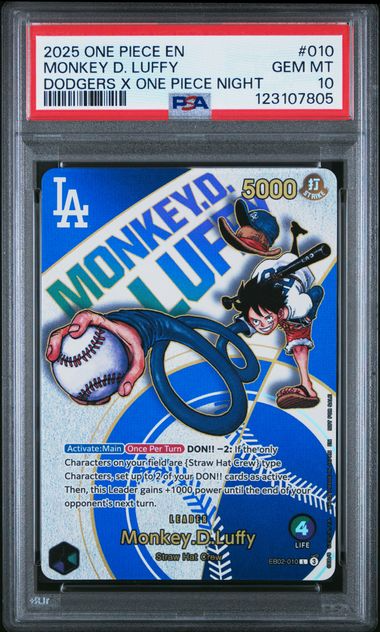 One Piece TCG Monkey.D.Luffy - Eb02-010 - Dodgers X One Piece Night - 2025 One Piece - PSA 10