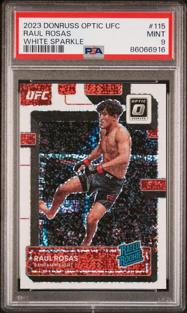 UFC MMA Panini 2023 Panini Donruss Optic UFC - Raul Rosas 115 - White Sparkle - PSA 9